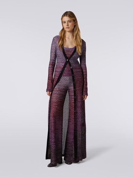 Long viscose blend cardigan with mesh and sequins, Red  - DS23WM10BK026WS506H