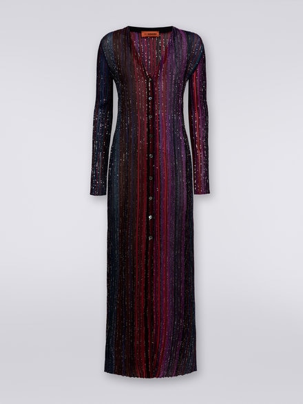 Vertical striped viscose cardigan with sequins, Multicoloured  - DS23WM1EBK027ESM91N