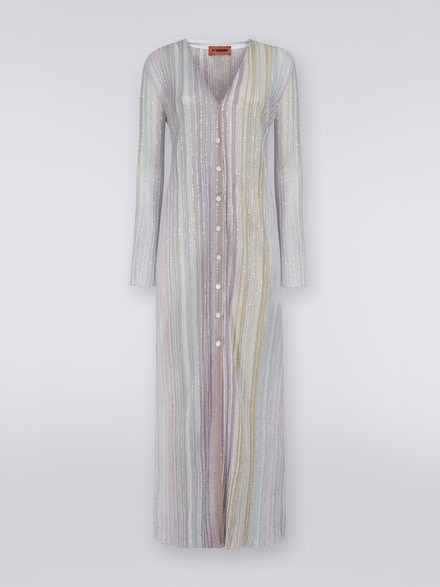 Vertical striped viscose cardigan with sequins , Multicoloured  - DS23WM1EBK027ESM91O