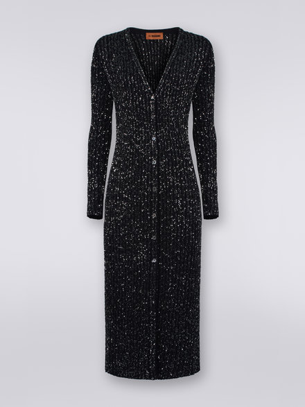 Cardigan en viscose mélangée avec paillettes, Noir    - DS23WM1IBK025RS90DI