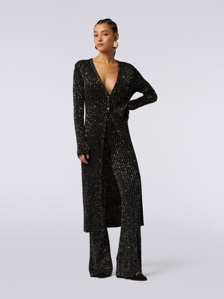 Viscose blend cardigan with sequins, Black    - DS23WM1IBK025RS90DI