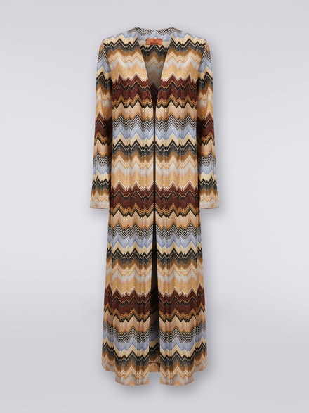 Long zigzag viscose pleated cardigan with lurex, Multicoloured  - DS23WM1SBR00SZSM941