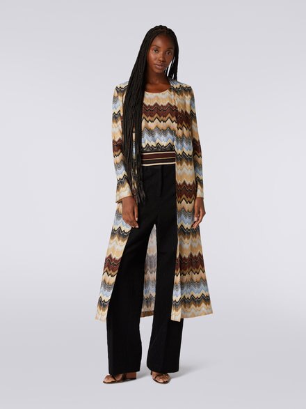 Cardigan long plissé en viscose zig zag avec lurex, Multicolore  - DS23WM1SBR00SZSM941