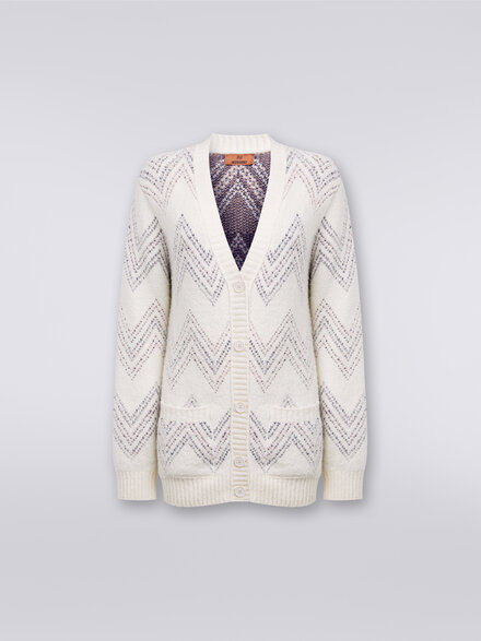 Cardigan oversize en coton mélangé à zig zag, Beige - DS23WM1TBK029KS01C1
