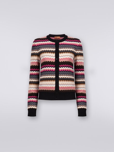 Cardigan girocollo in maglia di lana e viscosa zig zag, Multicolore  - DS23WM20BK030JSM94U