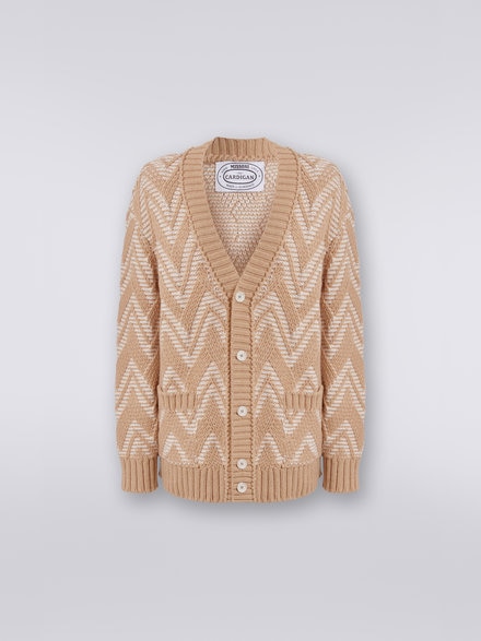 Wool cardigan with two-tone zigzag, Multicoloured  - DS23WM22BK026HS0193