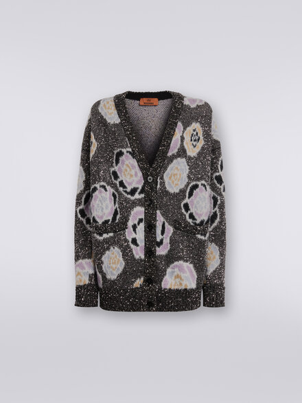 Oversize wool blend cardigan with roses and sequins, Multicoloured  - DS23WM27BK031ISM959