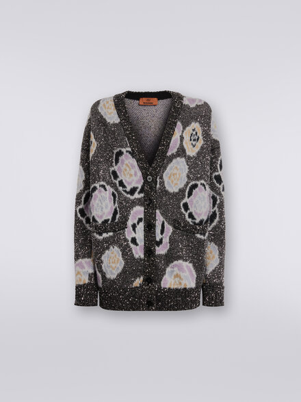 Cardigan oversize in misto lana con rose e paillettes, Multicolore  - DS23WM27BK031ISM959