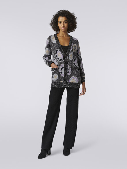 Cardigan oversize en laine mélangée avec roses et paillettes, Multicolore  - DS23WM27BK031ISM959