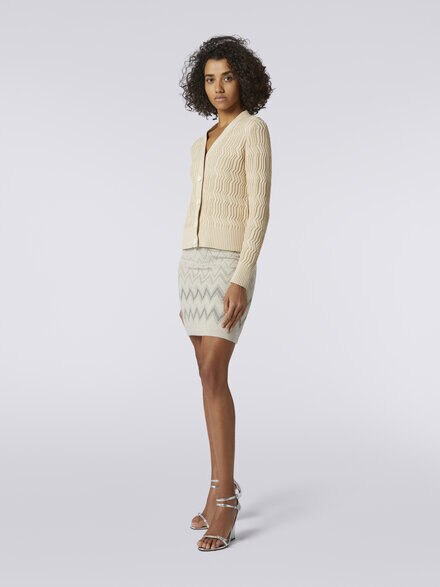 Cotton cardigan with vertical relief ribbing, Green - DS23WM2FBK032ES80BL