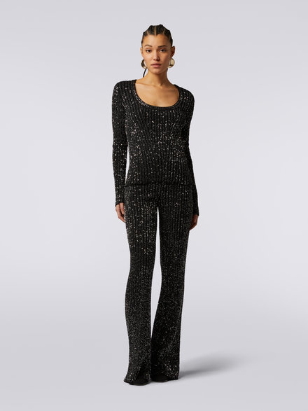 Viscose blend ribbed pullover with sequins, Black    - DS23WN08BK025RS90DI