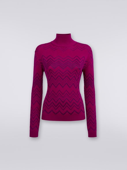 Wool and viscose chevron high-neck pullover, Purple  - DS23WN0NBK027A82929