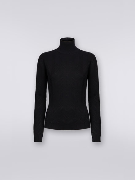 Wool and viscose chevron high-neck pullover, Black    - DS23WN0NBK027A93911