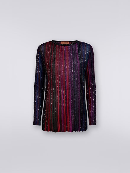 Pullover girocollo in misto viscosa con paillettes, Multicolore  - DS23WN17BK027ESM91N