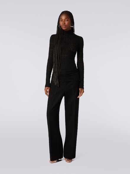 Lace-effect viscose blend high-neck pullover, Black    - DS23WN1SBR00SU93911
