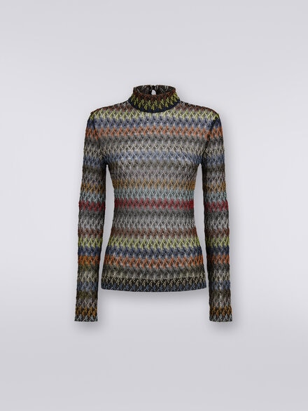 Pullover a collo alto in misto viscosa, Multicolore  - DS23WN22BR00K8S91HI