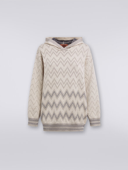 Zigzag wool blend pullover with lurex, Beige - DS23WN2BBK031WS01C2