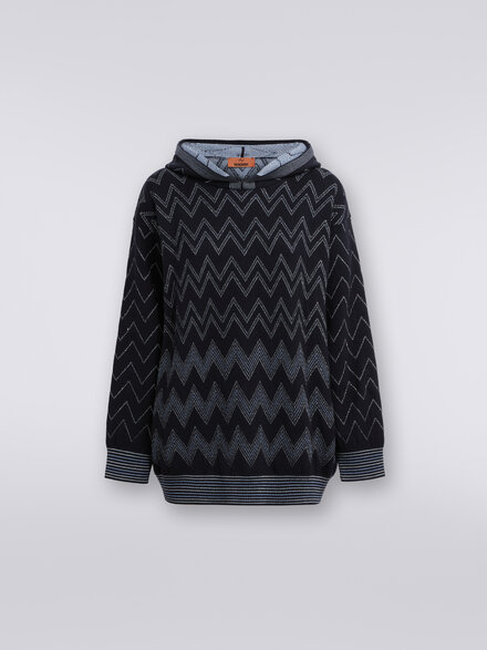 Zigzag wool blend pullover with lurex, Blue - DS23WN2BBK031WS72FM