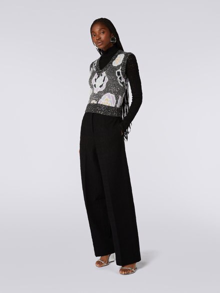 Wool blend V-neck vest with roses and sequins, Multicoloured  - DS23WN2EBK031ISM959