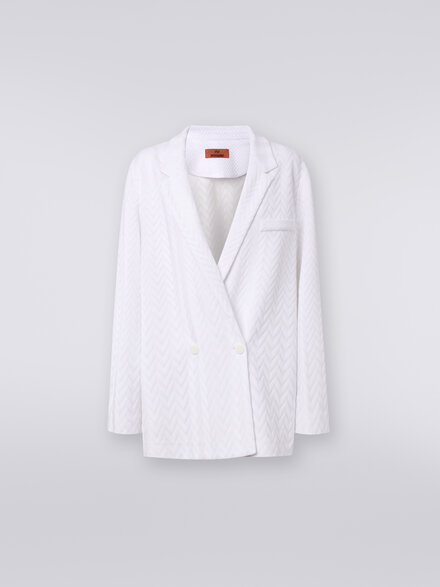 Double-breasted blazer in tonal zigzag cotton and viscose, White  - DS24SF03BR00JE14001