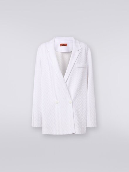 Double-breasted blazer in tonal zigzag cotton and viscose, White  - DS24SF03BR00JE14001