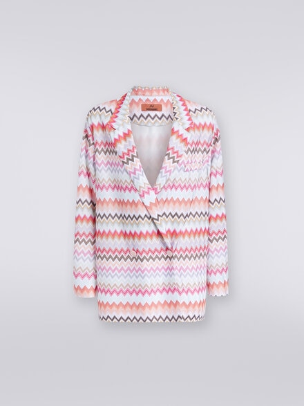Double-breasted blazer in zigzag print cotton and viscose, Multicoloured  - DS24SF03BR00UMSM96Q