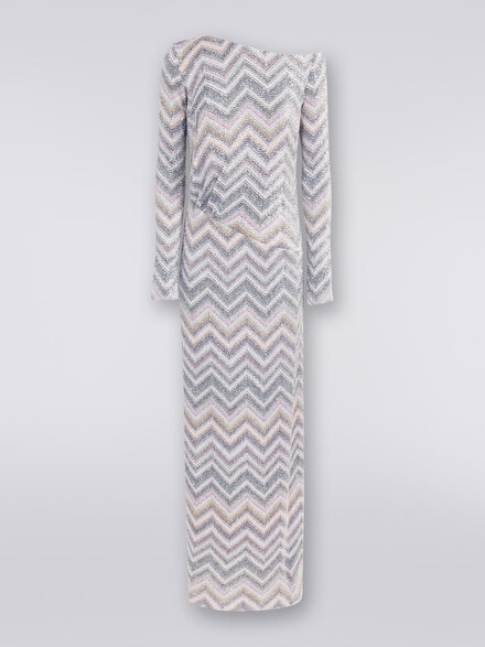 Long dress in zigzag knit with sequin appliqué, Multicoloured  - DS24SG08BC0045L002B