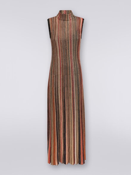 Long dress in vertical striped knit with sequins, Multicoloured  - DS24SG12BK033MSM9AF