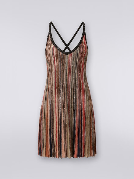 Minidress in vertical striped knit with sequins, Multicoloured  - DS24SG13BK033MSM9AF