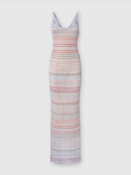 Long dress in zigzag knit with crochet-effect weave, Multicoloured  - DS24SG14BK033PSM9AI