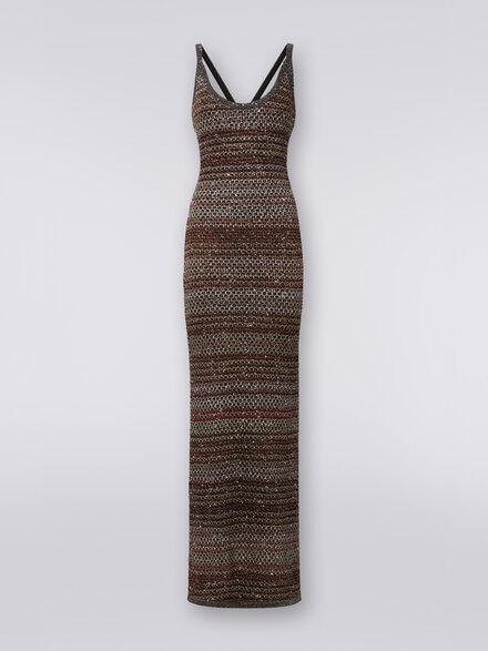 Long dress in zigzag knit with crochet-effect weave, Multicoloured  - DS24SG14BK033PSM9AJ
