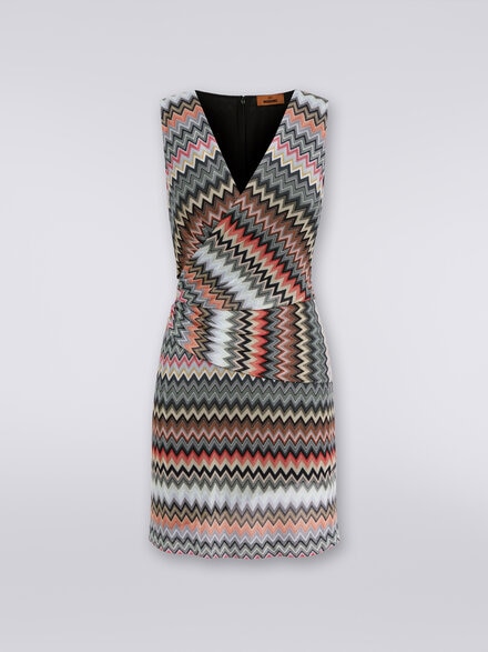 V-neck minidress in zigzag viscose and cotton, Multicoloured  - DS24SG1LBR00UMSM96P