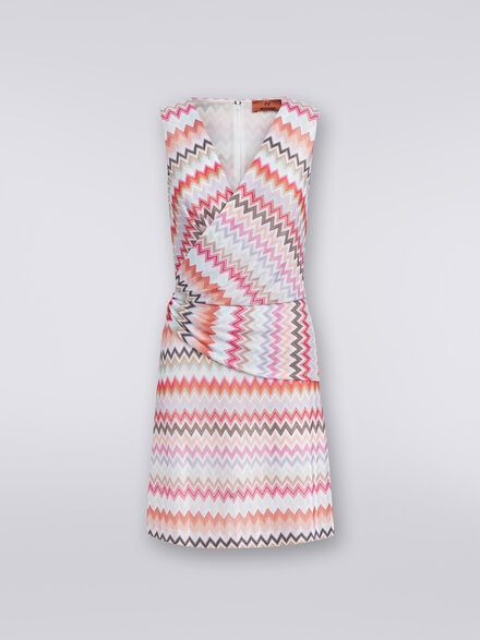 V-neck minidress in zigzag viscose and cotton, Multicoloured  - DS24SG1LBR00UMSM96Q