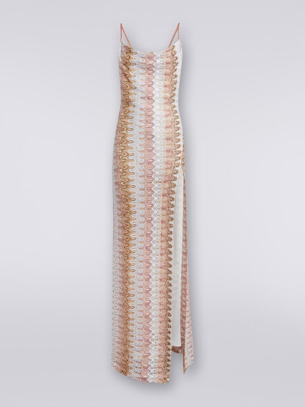 Langes Kleid in Spitzenoptik mit drapiertem Ausschnitt und Schlitz , Mehrfarbig  - DS24SG1OBR00UOSM96V