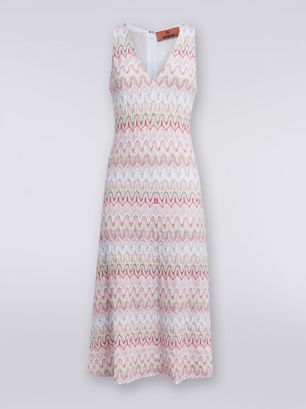 V-neck dress in viscose blend with wave pattern, Multicoloured  - DS24SG1UBR00WPSM96X