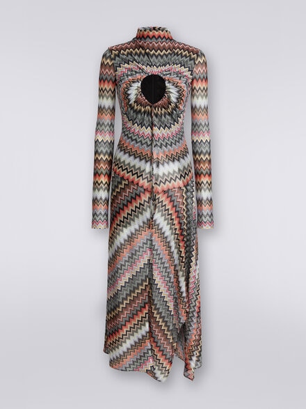 Robe longue en coton et viscose à motif zig zag avec finition découpée et fente, Multicolore  - DS24SG26BR00UMSM96P