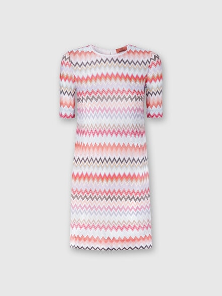 Short-sleeved dress in zigzag viscose and cotton , Multicoloured  - DS24SG29BR00UMSM96Q