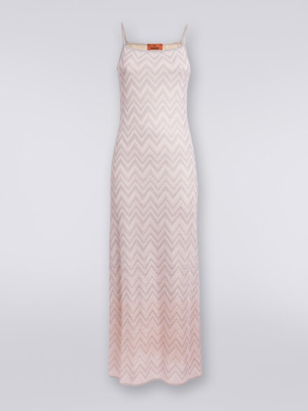 Long sleeveless dress in zigzag lamé viscose, Multicoloured  - DS24SG2BBK034GSM9AR