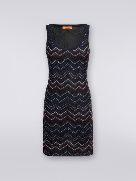 Sleeveless minidress in zigzag viscose blend with sequins , Multicoloured  - DS24SG2CBK033ISM9AP