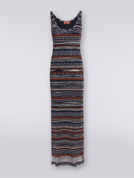 Long ribbed dress in slub viscose, Multicoloured  - DS24SG2GBK033GSM9AV