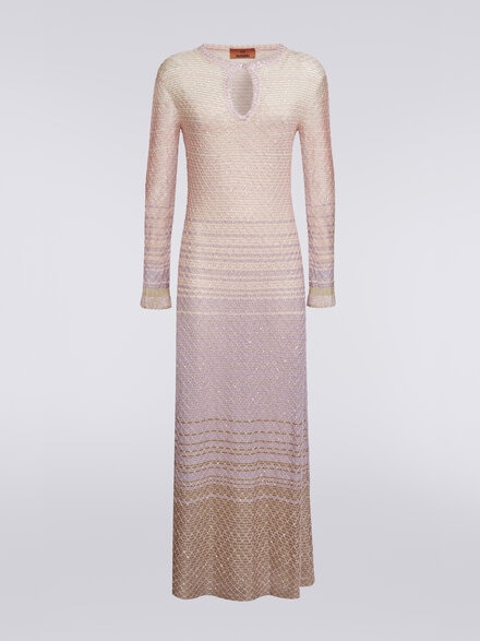Long dress in dégradé knit with sequins, Multicoloured  - DS24SG2HBK035USM9BI