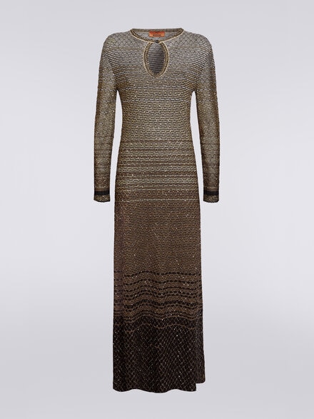 Long dress in dégradé knit with sequins, Multicoloured  - DS24SG2HBK035USM9BJ