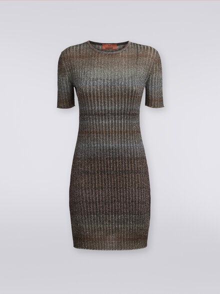 Ribbed crew-neck mini-dress with lurex, Multicoloured  - DS24SG37BK036RSM9EH
