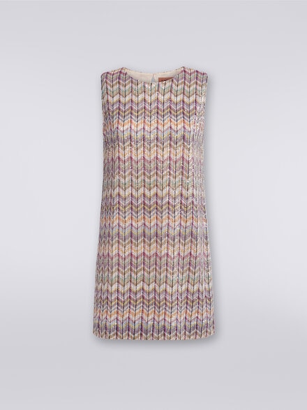 Sleeveless zigzag mini-dress with sequins, Multicoloured  - DS24SG4FBC004JSM9C9