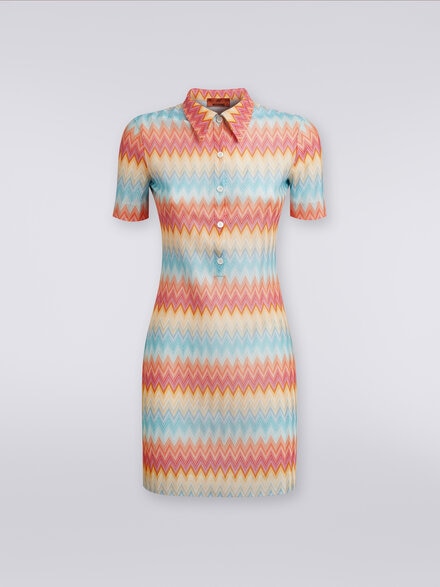 Zigzag viscose polo mini dress, Multicoloured  - DS24SG4LBR00Y7S10AS