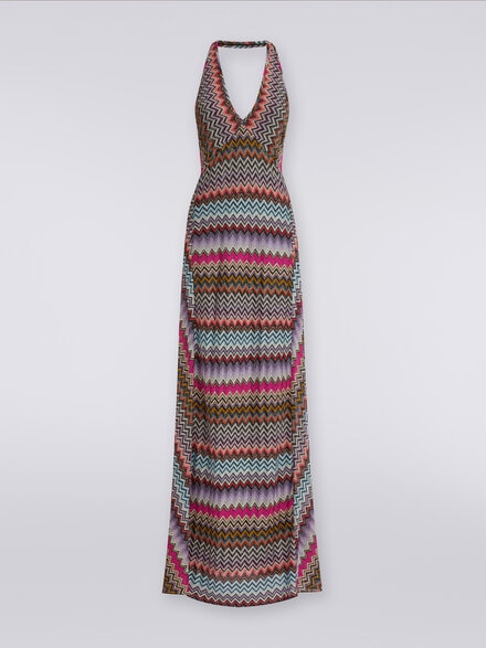 Langes Kleid aus Zickzack-Viskose mit Lurex, Mehrfarbig  - DS24SG4QBR00YBSM9CI