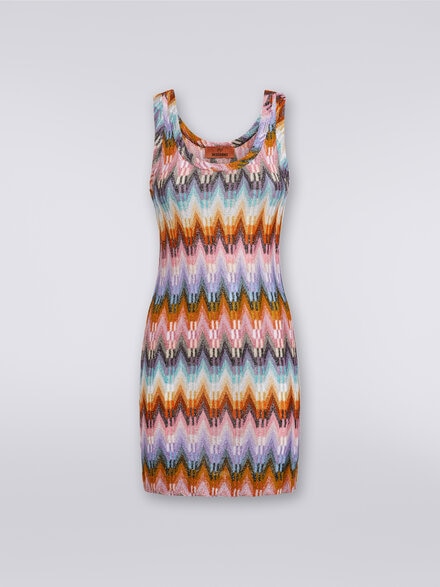Sleeveless viscose zigzag mini dress with lurex, Multicoloured  - DS24SG53BR00Y5SM9CP