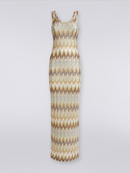 Long sleeveless dress in viscose with zigzag pattern with lurex, Multicoloured  - DS24SG54BR00Y5SM9CJ