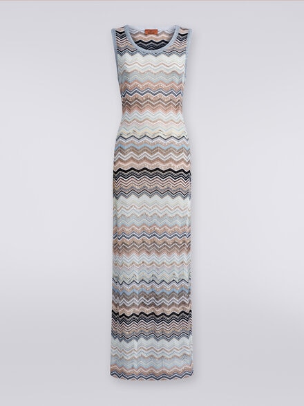 Chevron lamé knit long dress with sequins, Multicoloured  - DS24SG5EBK039DSM9EG