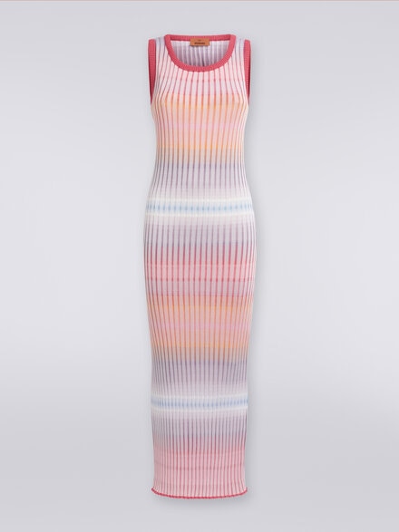 Langes Kleid aus gerippter Viskose , Mehrfarbig  - DS24SG5HBK040PSM9EM